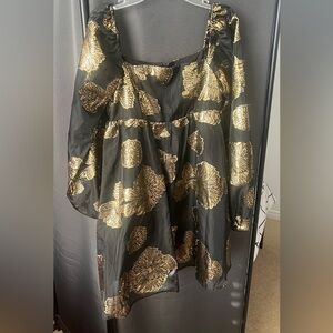 Lulu's Black and Gold Floral Dress